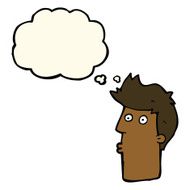 cartoon surprised man with thought bubble N81