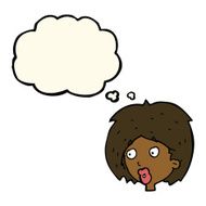 cartoon woman looking with thought bubble N7