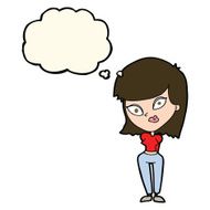 cartoon confused woman with thought bubble N58