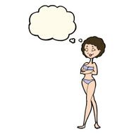 cartoon retro woman in bikini with thought bubble N6