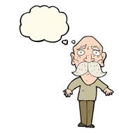 cartoon sad old man with thought bubble N16