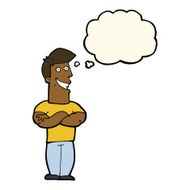 cartoon grinning man with thought bubble N66