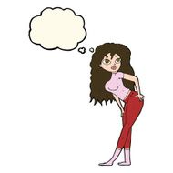 cartoon attractive woman looking surprised with thought bubble N8