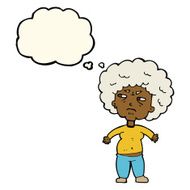 cartoon annoyed old woman with thought bubble N15