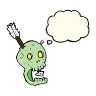 funny cartoon skull and arrow with thought bubble N8