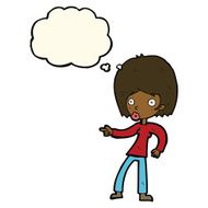 cartoon woman pointing with thought bubble N146