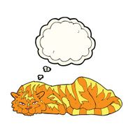 cartoon resting tiger with thought bubble N6
