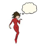 cartoon future space woman with thought bubble N7