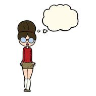 cartoon librarian woman with thought bubble N8