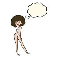 cartoon woman in bikini with thought bubble N36