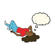 cartoon woman lying on floor with thought bubble N12
