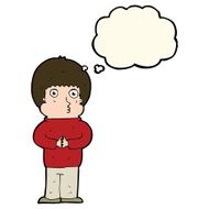 cartoon shy boy with thought bubble N14