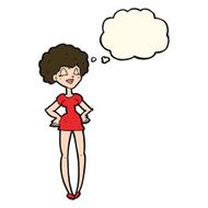 cartoon happy woman with hands on hips thought bubble N15