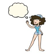 cartoon swimmer woman with thought bubble N8