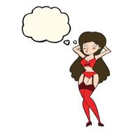 cartoon woman in lingerie with thought bubble N32