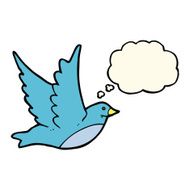 cartoon flying bird with thought bubble N13