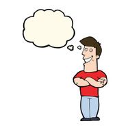 cartoon grinning man with thought bubble N67