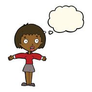 cartoon shocked woman with thought bubble N65