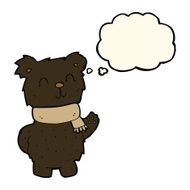 cartoon waving black bear with thought bubble N38