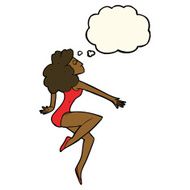 cartoon dancing woman with thought bubble N39