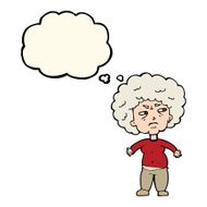 cartoon annoyed old woman with thought bubble N16