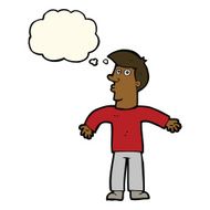 cartoon man shrugging shoulders with thought bubble N21