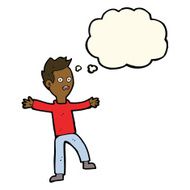 cartoon startled boy with thought bubble N20