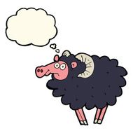 cartoon black sheep with thought bubble N3