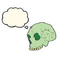 cartoon spooky skull with thought bubble N96