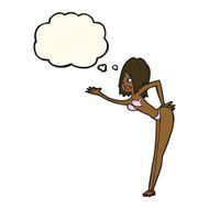 cartoon woman in bikini with thought bubble N37