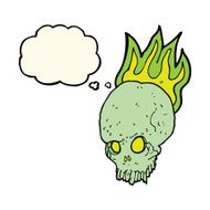 cartoon spooky skull with thought bubble N97