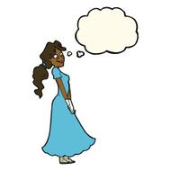cartoon pretty woman in dress with thought bubble N29