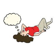 cartoon woman lying on floor with thought bubble N13