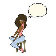 cartoon woman striking pose with thought bubble N6