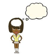 cartoon woman thinking with thought bubble N9