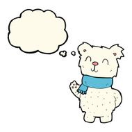 cartoon waving polar bear with thought bubble N39
