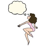 cartoon dancing woman with thought bubble N40
