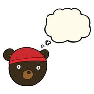 cartoon black bear cub wearing hat with thought bubble N4