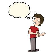 cartoon man making excuses with thought bubble N8