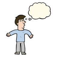 cartoon man shrugging shoulders with thought bubble N22