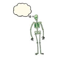 cartoon spooky skeleton with thought bubble N4