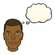 cartoon serious male face with thought bubble N7