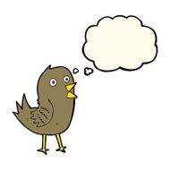 cartoon tweeting bird with thought bubble N4