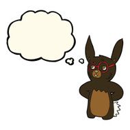 cartoon rabbit wearing spectacles with thought bubble N7