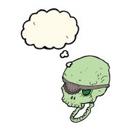 cartoon spooky skull with eye patch thought bubble N8