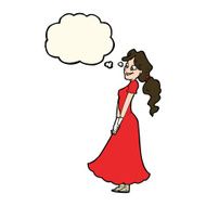 cartoon pretty woman in dress with thought bubble N30