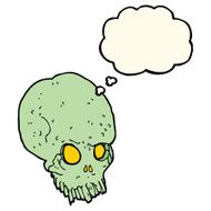 cartoon spooky skull with thought bubble N99