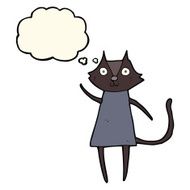 cute cartoon black cat waving with thought bubble N8