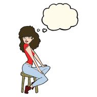 cartoon woman striking pose with thought bubble N7