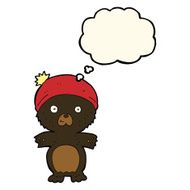 cartoon cute black bear in hat with thought bubble N4